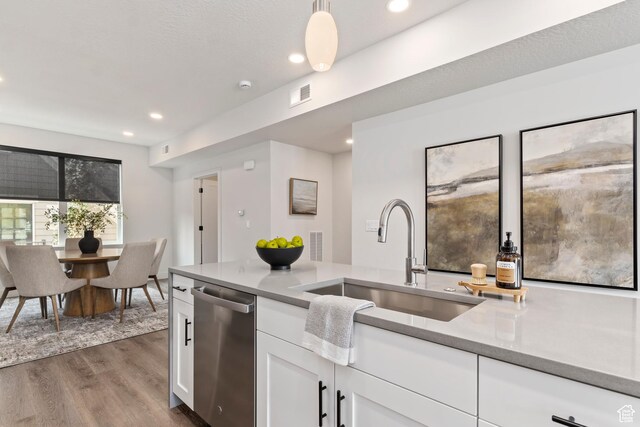 46 W 400 S, Bountiful, UT 84010 - kitchen with dishwasher, a sink, dark wood finished floors, white cabinets, and recessed lighting