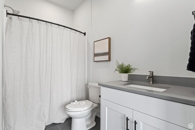 46 W 400 S, Bountiful, UT 84010 - full bathroom with toilet, tile patterned floors, vanity, and a shower with shower curtain