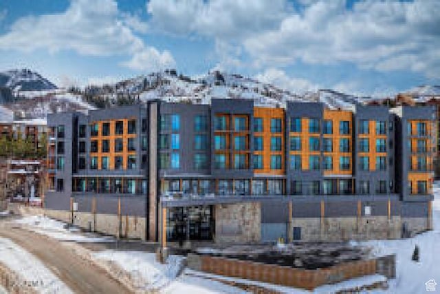 view of snow covered building