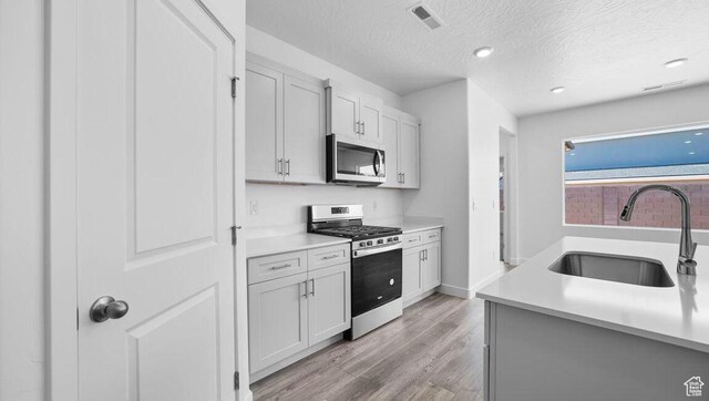 1726 S Wolverine Way Unit 174, Washington, UT 84780 - kitchen featuring appliances with stainless steel finishes, light countertops, a sink, visible vents, and a textured ceiling