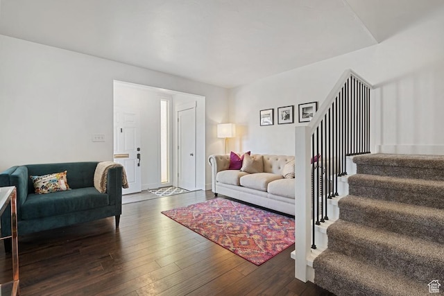 725 E Three Fountains Cir S Unit 60, Murray, UT 84107 - living room featuring dark wood-type flooring and stairway