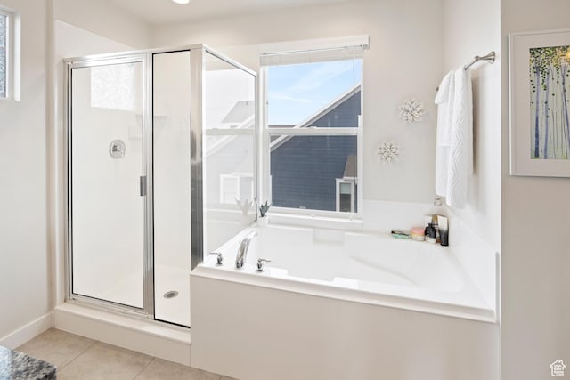 417 N Hill Farms Ln, Kaysville, UT 84037 - full bath with tile patterned flooring, a garden tub, and a shower stall