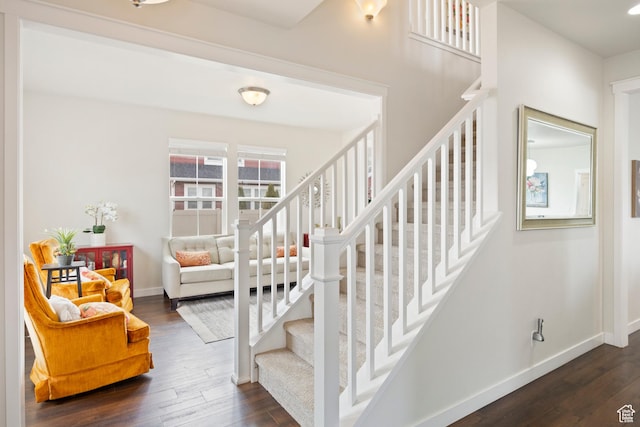 417 N Hill Farms Ln, Kaysville, UT 84037 - stairway with baseboards and hardwood / wood-style flooring