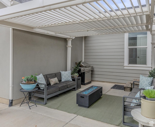 417 N Hill Farms Ln, Kaysville, UT 84037 - view of patio / terrace with grilling area, a pergola, and an outdoor living space with a fire pit