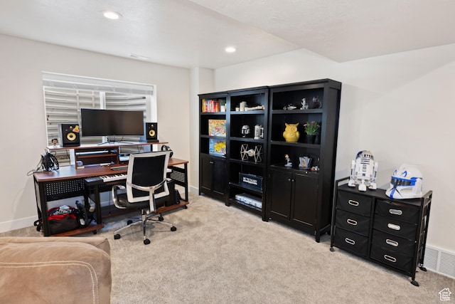 417 N Hill Farms Ln, Kaysville, UT 84037 - office area featuring light carpet, baseboards, visible vents, and recessed lighting