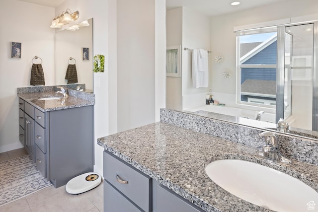 417 N Hill Farms Ln, Kaysville, UT 84037 - full bath featuring tile patterned flooring, two vanities, and a sink