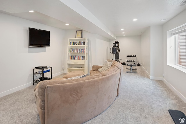 417 N Hill Farms Ln, Kaysville, UT 84037 - living area featuring recessed lighting, light colored carpet, visible vents, and baseboards