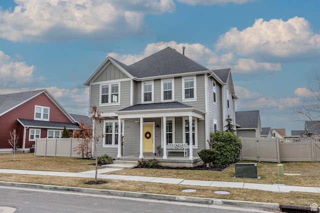 417 N Hill Farms Ln, Kaysville, UT 84037 - view of front of home featuring a gate, fence, a porch, and board and batten siding