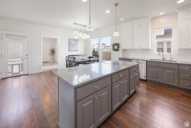 417 N Hill Farms Ln, Kaysville, UT 84037 - kitchen with dishwasher, white cabinetry, a sink, and gray cabinetry