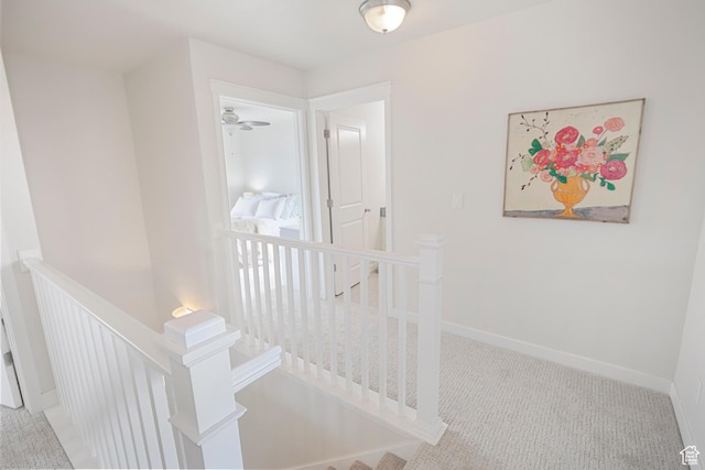 417 N Hill Farms Ln, Kaysville, UT 84037 - hall featuring carpet, baseboards, and an upstairs landing