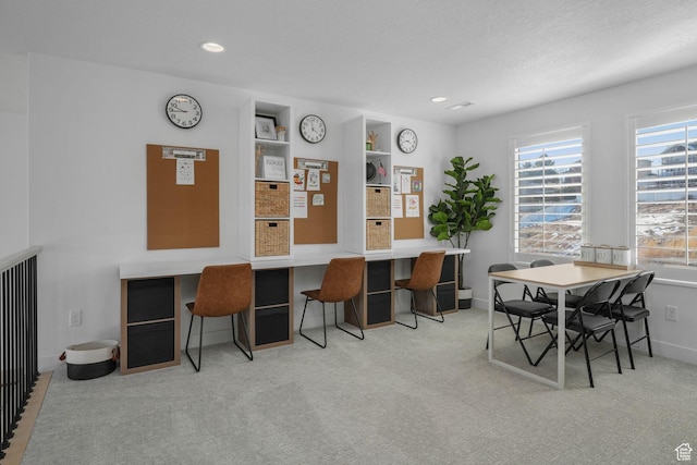 dining space with recessed lighting, baseboards, and carpet floors