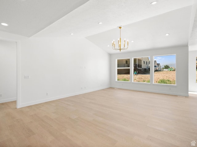 2387 E Canyon Crest Dr Unit 44, Spanish Fork, UT 84660 - empty room with light wood-type flooring, a chandelier, recessed lighting, and lofted ceiling