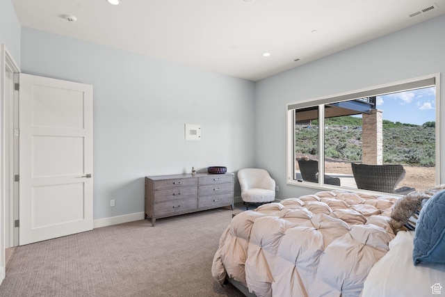 2344 Nighthawk Cir, Park City, UT 84098 - carpeted bedroom featuring access to exterior, baseboards, visible vents, and recessed lighting