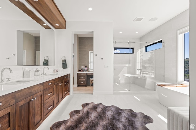 2344 Nighthawk Cir, Park City, UT 84098 - bathroom with double vanity, a soaking tub, a shower stall, and a sink