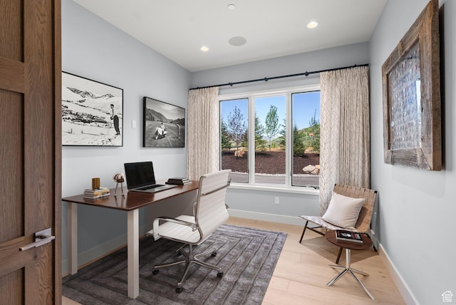 2344 Nighthawk Cir, Park City, UT 84098 - office area with recessed lighting, light wood-type flooring, and baseboards