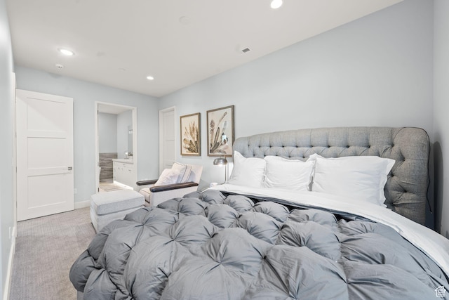 2344 Nighthawk Cir, Park City, UT 84098 - bedroom with ensuite bathroom, recessed lighting, carpet flooring, visible vents, and baseboards