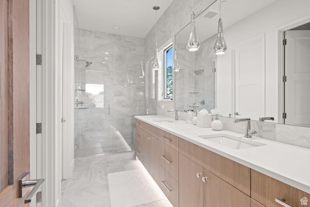 2344 Nighthawk Cir, Park City, UT 84098 - full bathroom with a stall shower, marble finish floor, and a sink