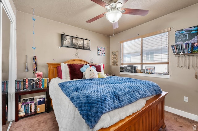 2616 N Elm Dr, Lehi, UT 84043 - bedroom with carpet floors, a ceiling fan, baseboards, and a textured ceiling