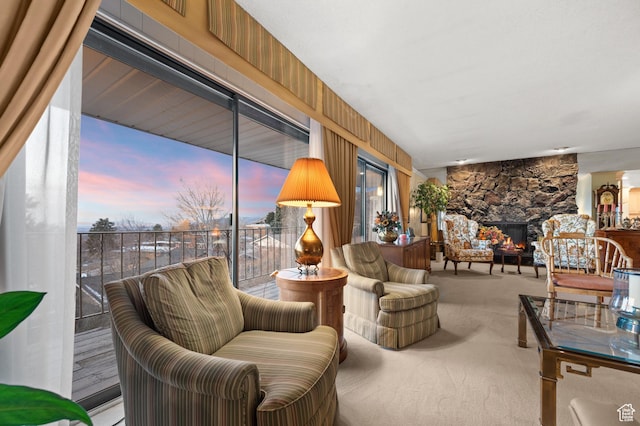 3604 S Crestwood Dr, Salt Lake City, UT 84109 - sitting room featuring carpet floors and a fireplace