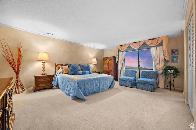 3604 S Crestwood Dr, Salt Lake City, UT 84109 - bedroom with ornamental molding, carpet flooring, and a textured ceiling