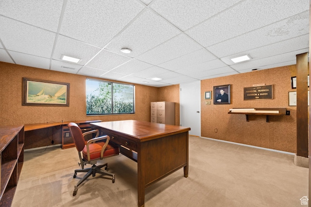 3604 S Crestwood Dr, Salt Lake City, UT 84109 - home office featuring baseboards, light carpet, and a drop ceiling