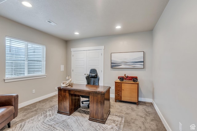 1407 E Abigail Ln, Eagle Mountain, UT 84005 - office featuring recessed lighting, visible vents, baseboards, and light colored carpet
