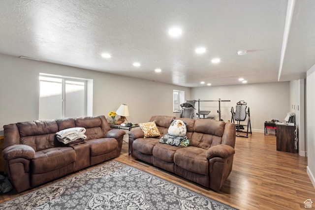 1933 E Handcart Ln N, Spanish Fork, UT 84660 - living area with recessed lighting, a textured ceiling, baseboards, and wood finished floors