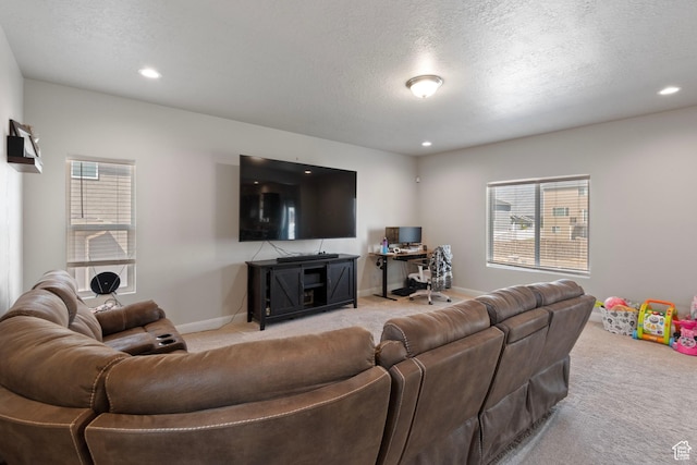 1933 E Handcart Ln N, Spanish Fork, UT 84660 - living room with a healthy amount of sunlight, a textured ceiling, and light colored carpet