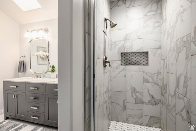 1494 W Meadow Loop Rd, Park City, UT 84098 - full bathroom with a skylight, vanity, and a tile shower