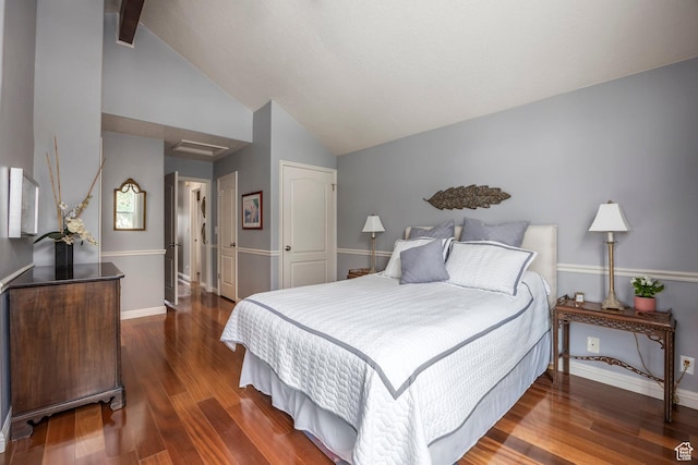 1494 W Meadow Loop Rd, Park City, UT 84098 - bedroom with wood finished floors, a closet, attic access, lofted ceiling with beams, and baseboards