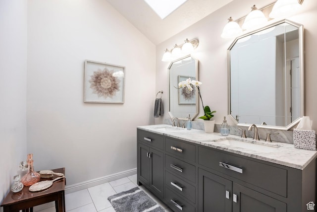 1494 W Meadow Loop Rd, Park City, UT 84098 - full bath featuring double vanity, baseboards, lofted ceiling, and a sink