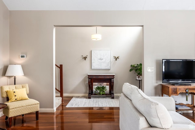 1494 W Meadow Loop Rd, Park City, UT 84098 - living room with baseboards, stairs, and wood finished floors