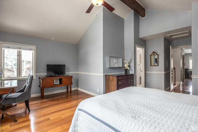 1494 W Meadow Loop Rd, Park City, UT 84098 - bedroom featuring wood finished floors, high vaulted ceiling, attic access, beam ceiling, and baseboards