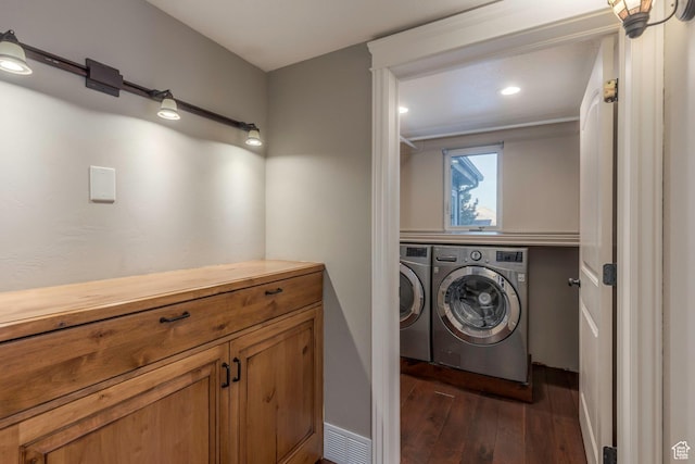 2008 N 3850 E, Eden, UT 84310 - laundry area featuring recessed lighting, laundry area, washing machine and dryer, and dark wood-style flooring