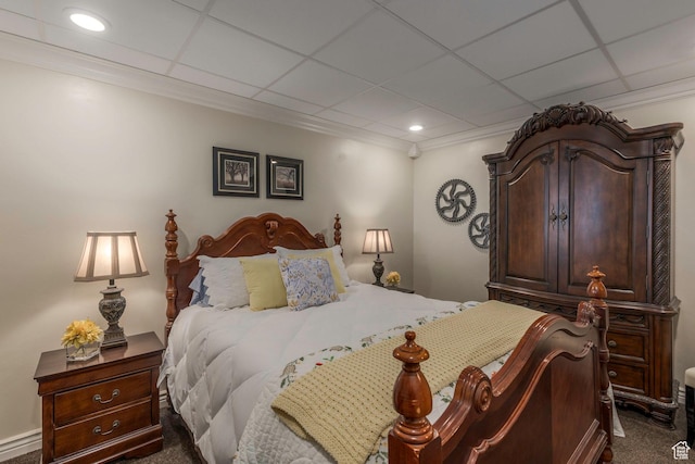 2008 N 3850 E, Eden, UT 84310 - bedroom featuring ornamental molding, dark colored carpet, and a paneled ceiling