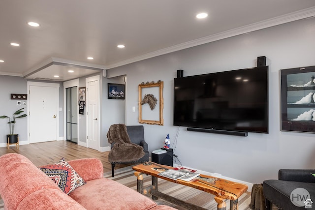 777 E S Temple S Unit 11F, Salt Lake City, UT 84102 - living area featuring recessed lighting, wood finished floors, ornamental molding, and baseboards