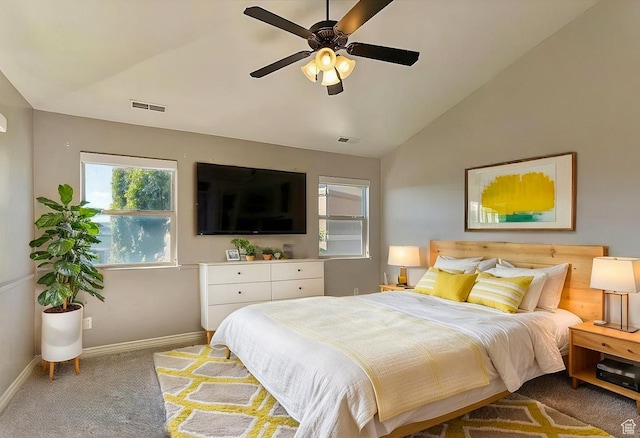 581 S 2220 W Unit 301, Pleasant Grove, UT 84062 - carpeted bedroom featuring vaulted ceiling, a ceiling fan, visible vents, and baseboards