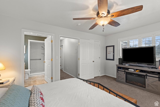 162 S 3 E, Preston, ID 83263 - carpeted bedroom featuring baseboards, ceiling fan, and ensuite bathroom