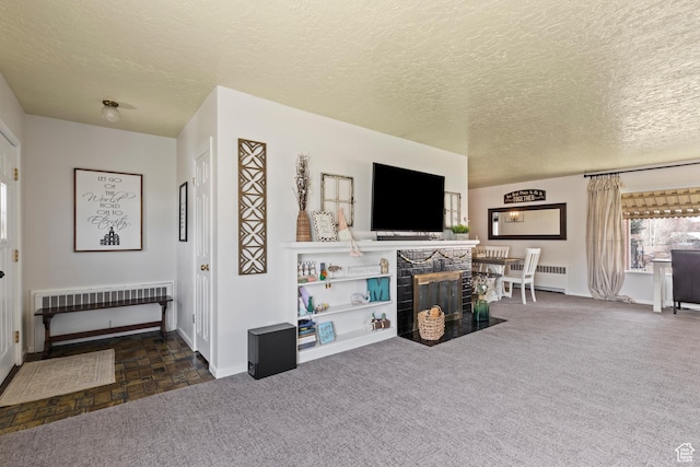 162 S 3 E, Preston, ID 83263 - carpeted living room featuring radiator, baseboards, and a textured ceiling