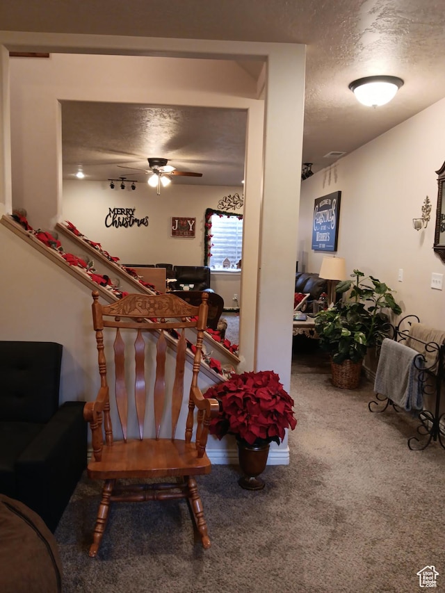 4680 N 4500 W, Cedar City, UT 84721 - carpeted living room with ceiling fan and a textured ceiling