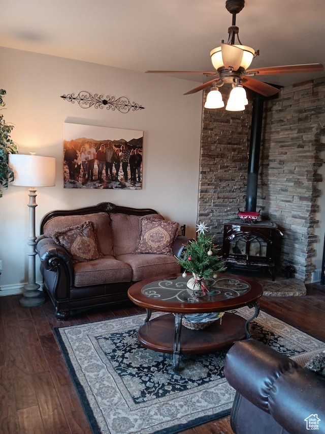 4680 N 4500 W, Cedar City, UT 84721 - living area with a wood stove, a ceiling fan, and wood finished floors