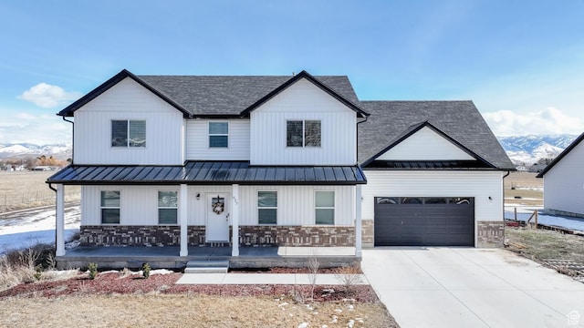 637 S 4th W, Preston, ID 83263 - modern inspired farmhouse with a porch, a standing seam roof, roof with shingles, and an attached garage