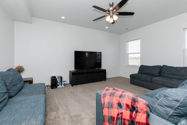 637 S 4th W, Preston, ID 83263 - living area with carpet, ceiling fan, and recessed lighting
