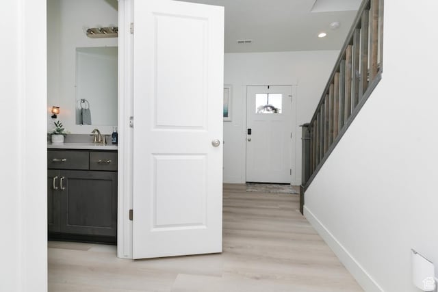 637 S 4th W, Preston, ID 83263 - foyer featuring stairs, light wood finished floors, baseboards, and recessed lighting