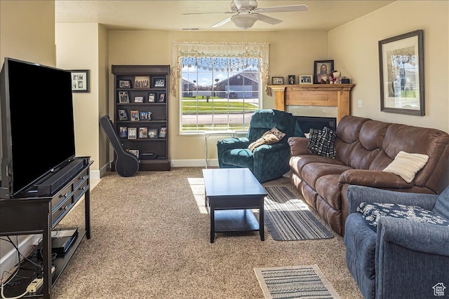 275 W 60 S, Hyde Park, UT 84318 - living room with carpet floors, a ceiling fan, and baseboards
