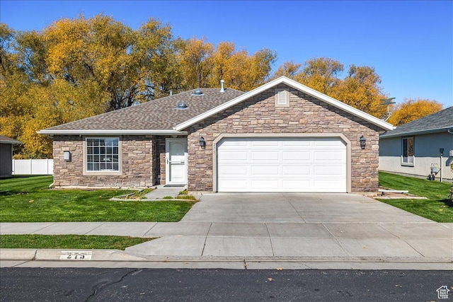 275 W 60 S, Hyde Park, UT 84318 - ranch-style home featuring a garage, concrete driveway, a front lawn, and roof with shingles