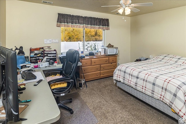 275 W 60 S, Hyde Park, UT 84318 - bedroom with carpet floors, visible vents, ceiling fan, and a textured ceiling