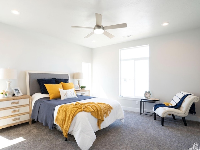 3966 W 2025 S, Taylor, UT 84401 - carpeted bedroom with baseboards, ceiling fan, visible vents, and recessed lighting