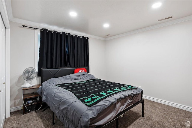 1434 Bennett Cir, Farmington, UT 84025 - bedroom featuring carpet floors, visible vents, and crown molding