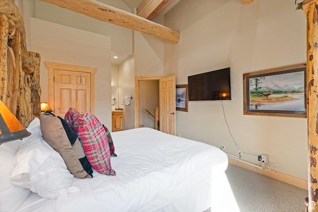 3995 N Timberwolf Ln Unit 1A, Park City, UT 84098 - bedroom with a high ceiling and connected bathroom